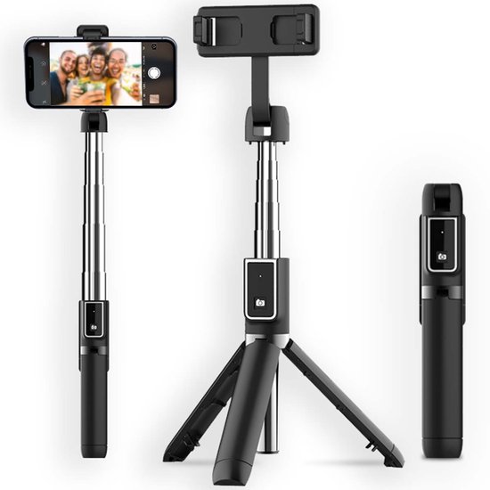 imoshion 2-in-1 Selfie Stick - Universele Selfiestick met Statief - Tripod Telefoon Statief - Inclusief Bluetooth Afstandsbediening - Universele Telefoonhouder - 67 cm