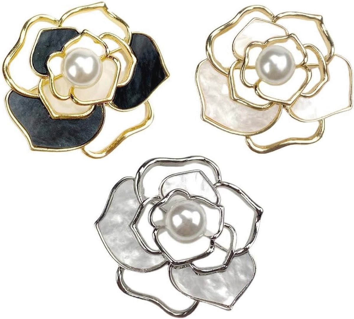 Elegante 3-Stuks Bloemenbroche voor Dames - Vintage Kledingaccessoire