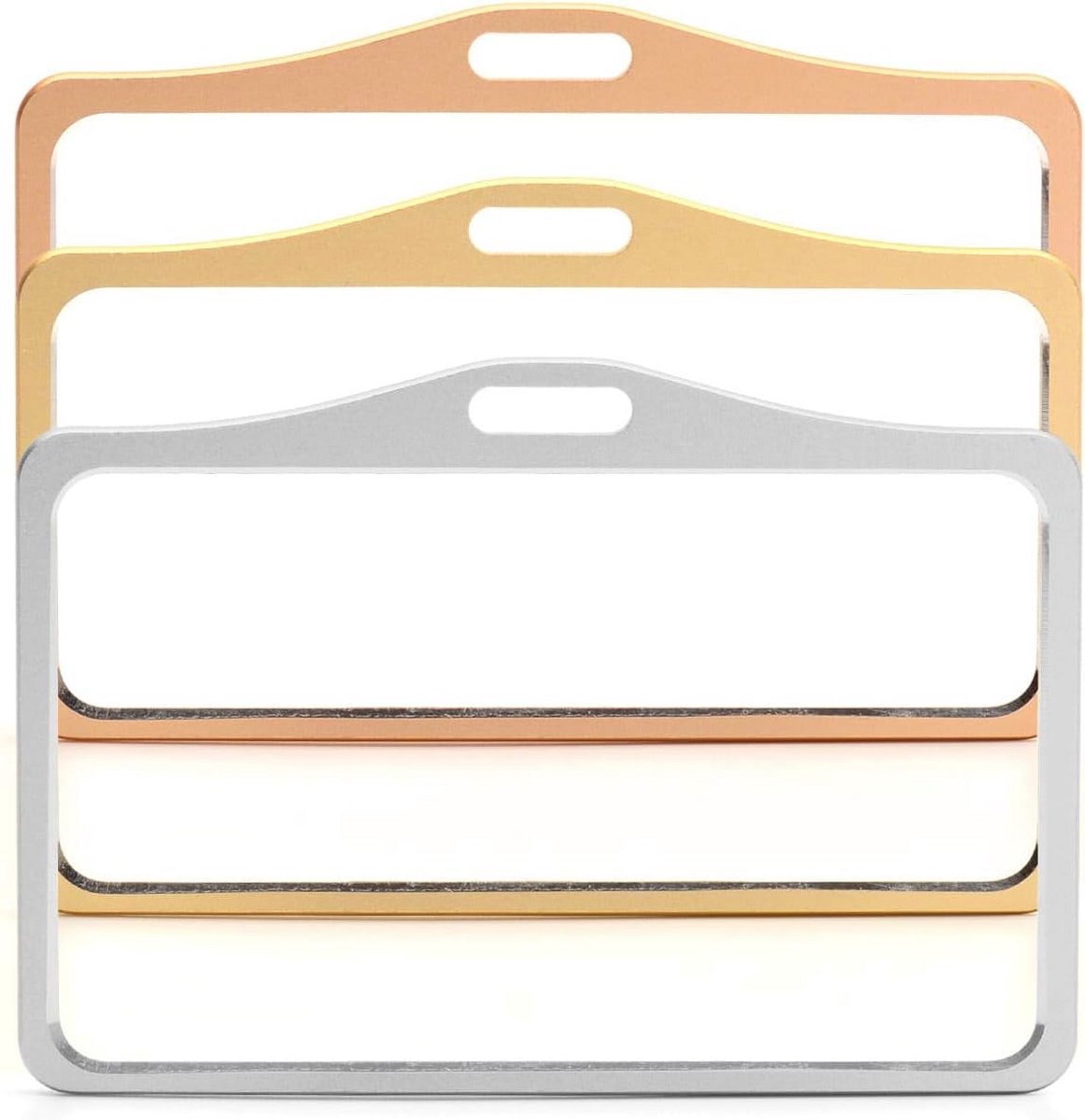 Metalen ID-kaart Badge Houder - Roze Goud - Horizontaal - Dubbele Identiteit Pass Protector voor 2 Kaarten