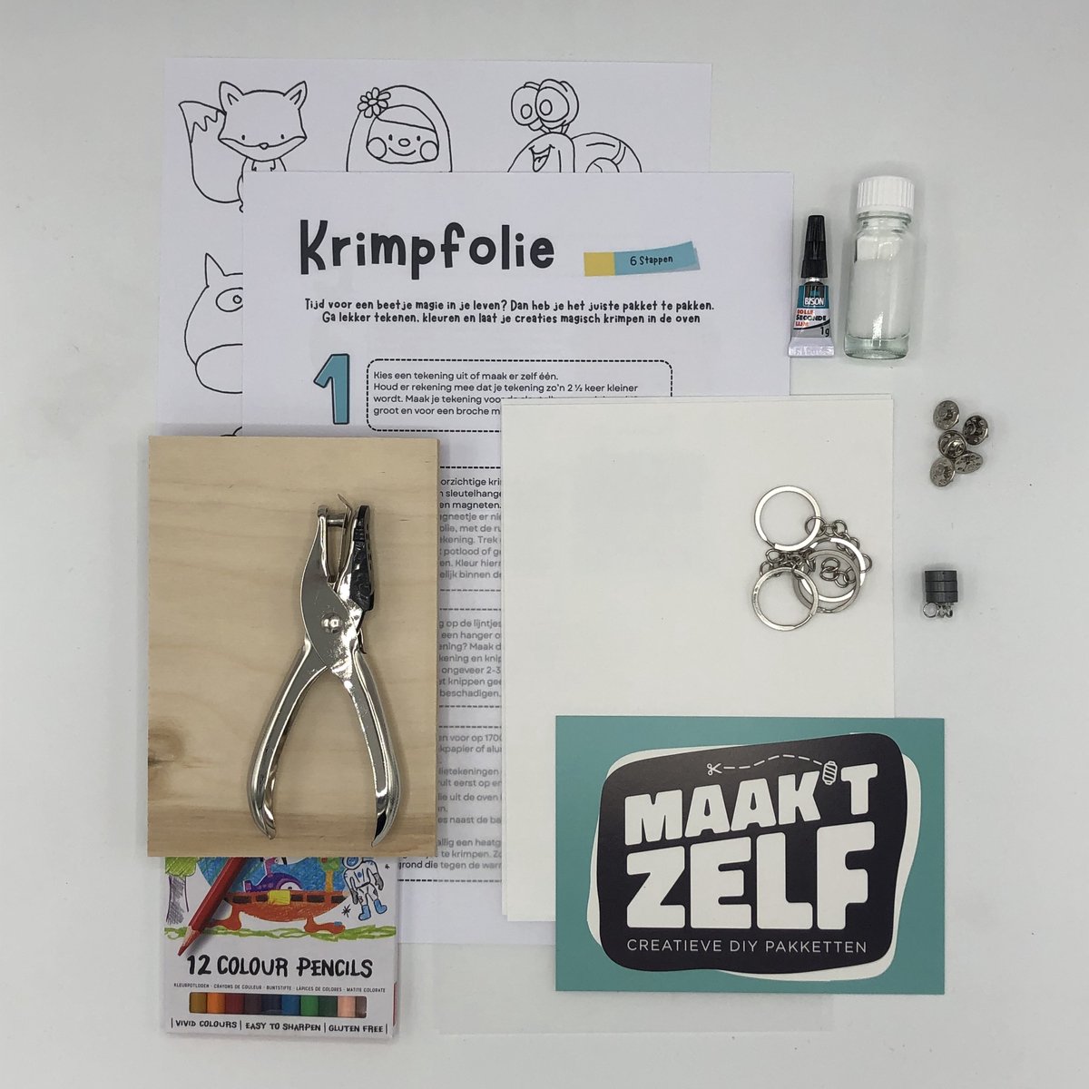 Maak T Zelf DIY Workshop Hobby Pakket - Volwassenen - Kinderen - Krimpfolie - Sleutelhangers - Broches - Doe het zelf Cadeau - Kerst - Workshop in een doosje - Knutselpakket - Creatief - Krimpplastic