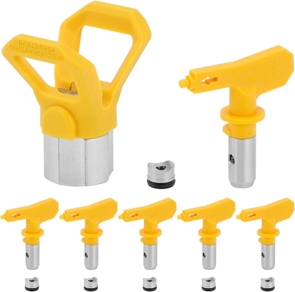Allecta - Airless spuitmondset - 6 spuitmonden met tipafdichting - Spuitmondzitting - Compatibel met airless spuittoestellen