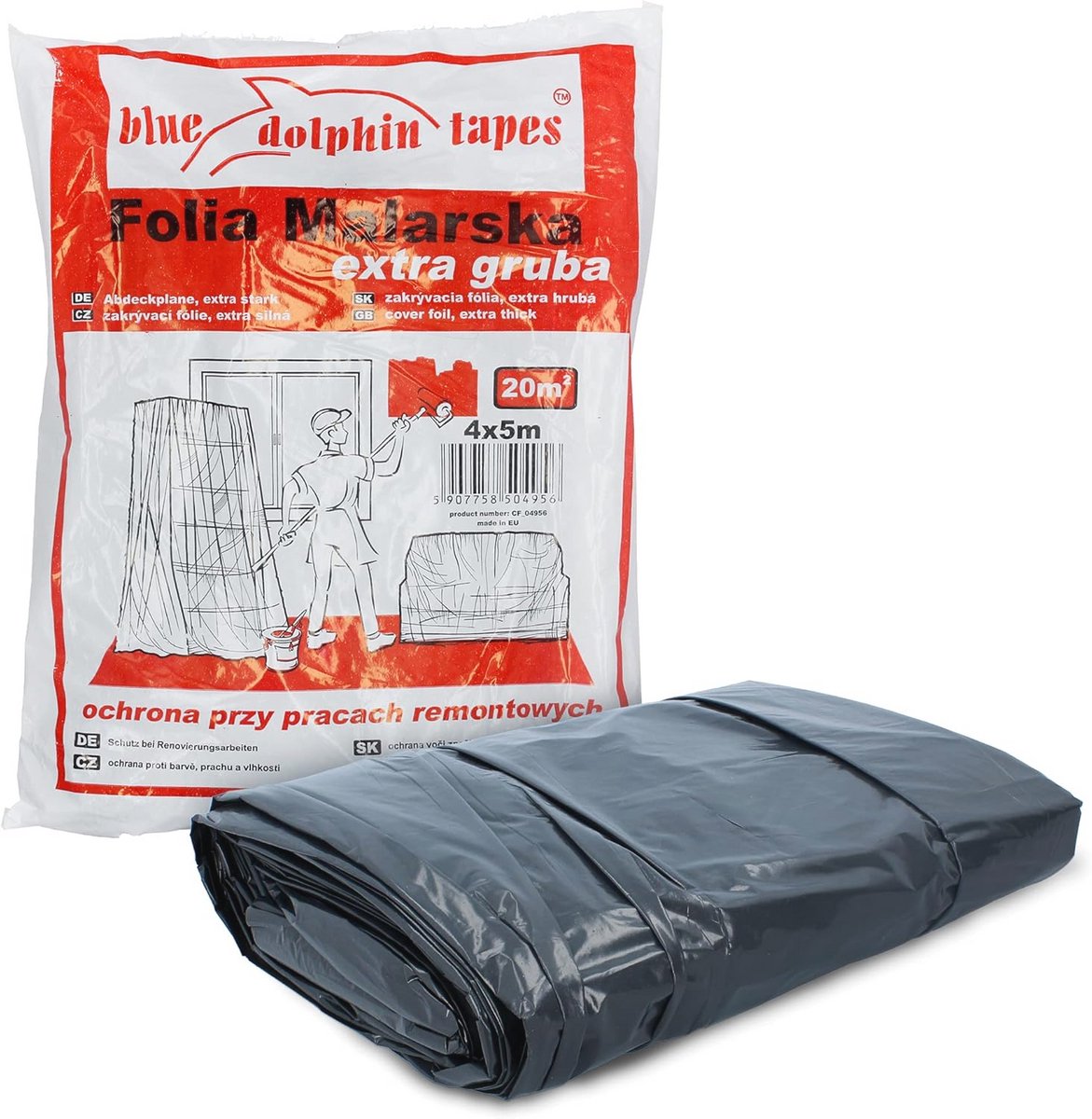Schildersfolie 4 m x 5 m - Extra Sterk Grijs 49 µm - 20 m² Afdekzeil voor Bescherming bij Schilderwerk