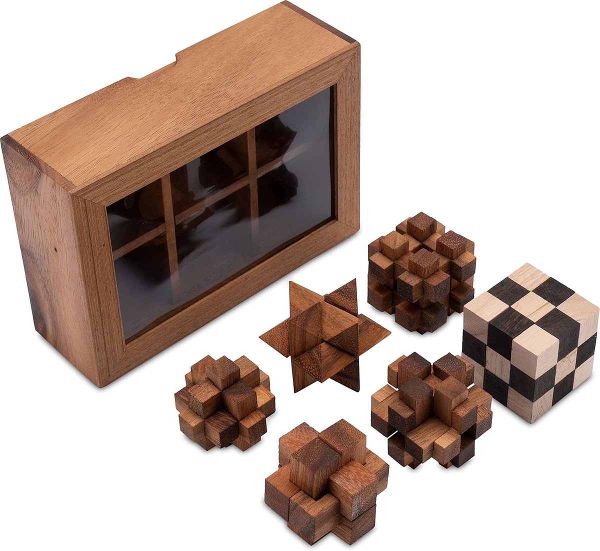 Puzzelspellen Set van 6 - 3D Puzzels in Houten Geschenkdoos