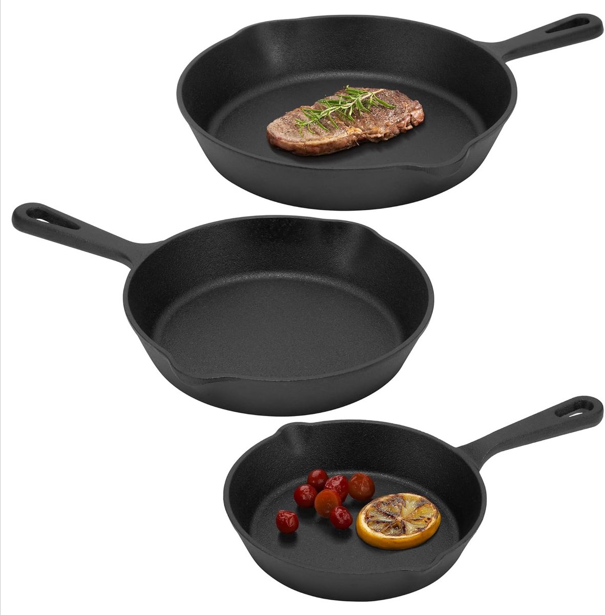 Gietijzeren pan set - 3-gangen koekenpannen voor elke warmtebron - Casserole - Ovenbestendig tot 260 graden