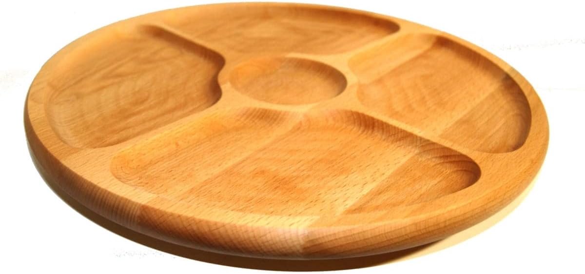Draaiplank Gedeelde Plaat Rond Houten Serveren Snack - Beukenhout 33 cm