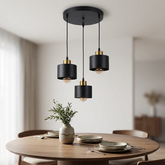 Hanglamp 3-voudig Zwart/ Goud | metaal | 3x E27 fitting | Ø30cm