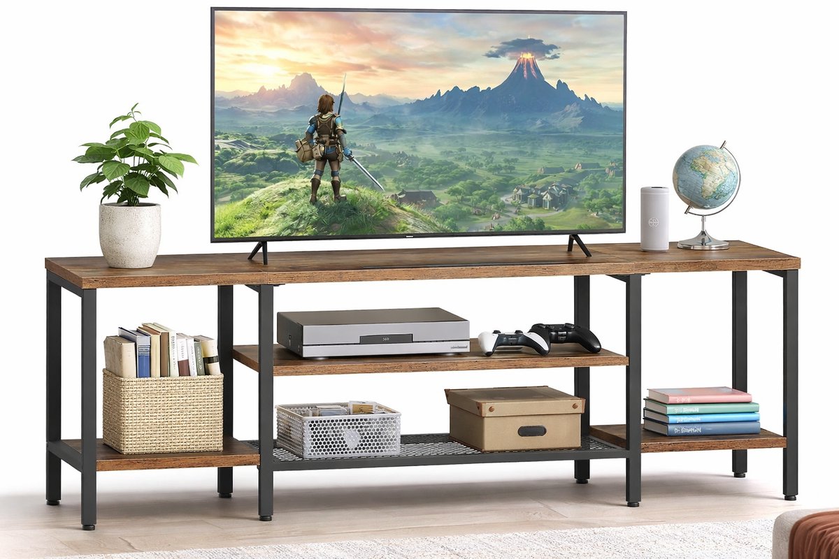 Signature Home TV-meubel 120 cm - Tv-kast met opbergruimte - tv-lowboard voor tv's tot 55 inch - mediaconsole - tv-standaard - industrieel - retrobruin en zwart