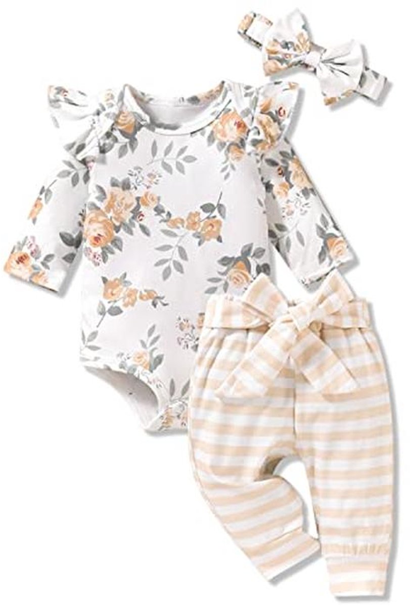 Ribbed Romper Bodysuit Set voor Baby Meisjes - Zomeroutfits voor Pasgeborenen