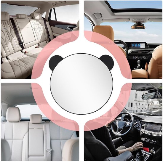Autostoel spiegel - baby-observatiespiegel in de auto - reflector van de auto - autostoel accessoire - vorm van berenoren - met verstelbare bevestigingsriem - voor achterwaarts gerichte autostoeltjes (17*17,5 cm - zwart) van Psevdi — afbeelding 4