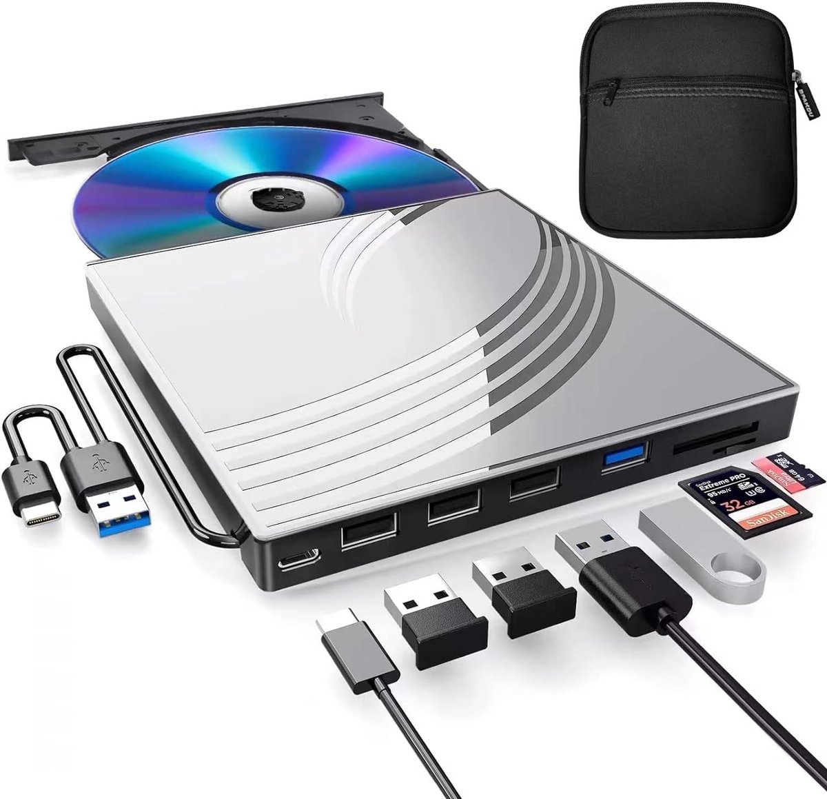 Ultra Slim Externe DVD/CD-Speler met USB 3.0 en Multifunctionele Aansluitingen