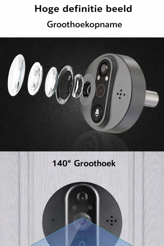 Narvie Q39 Deurspion Camera met Display - 1296P HD - Smart Life App - 2-Way Audio - PIR Bewegingsdetectie - Nachtzicht - 140° Groothoek - Alexa & Google Assistant van Merkloos — afbeelding 2