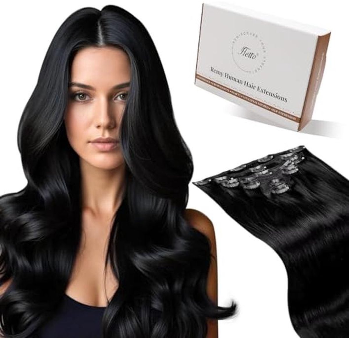 Clip-in Haar Extensions 120g 45 cm Zwart - Natuurlijk en Herbruikbaar