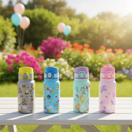 BentOH! RVS Waterfles 350ml voor Kinderen - Ruimte - Anti-overloop & Lekvrij – Met Eén Hand te Openen – BPA-vrij & Vaatwasserbestendig