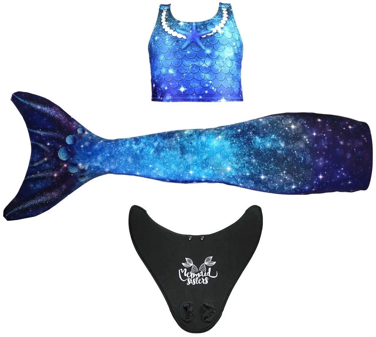 Mermaid Sisters Zeemeermin Staart Set voor Meisjes - Blauw - Maat 134-146 - Monovin & Bikini Zeemeermin Zwemkleding