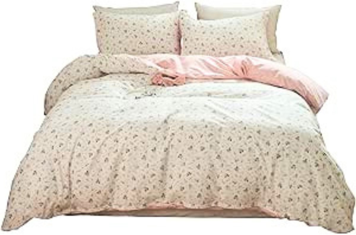 BOG Katoenen Beddengoedset Met Bloemenprint – Koninginnentuin Stijl, Inclusief Dekbedovertrek Roze en wit