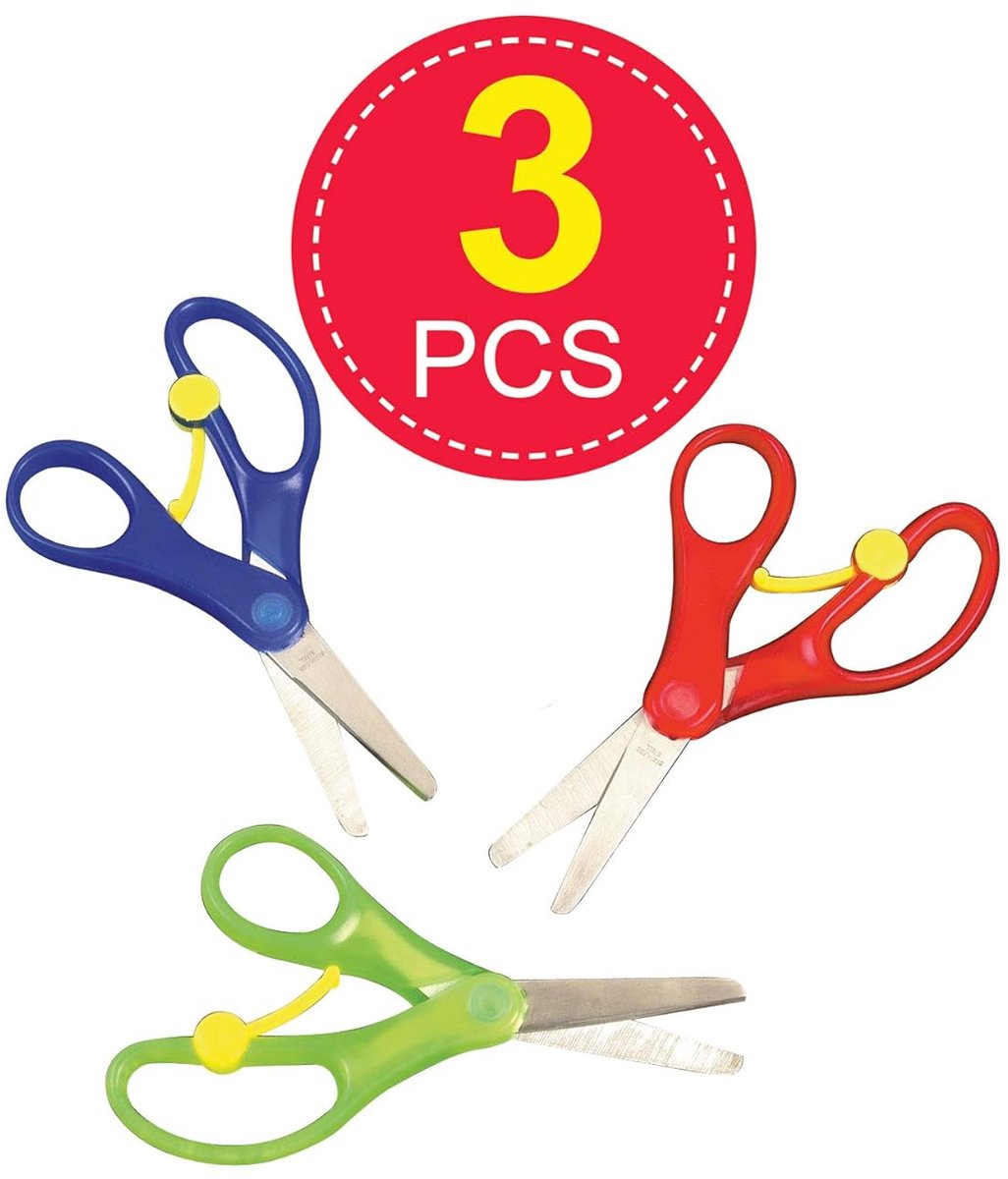 Famanu – Kinderschaar set voor knutselprojecten, veermechanisme, 3 stuks