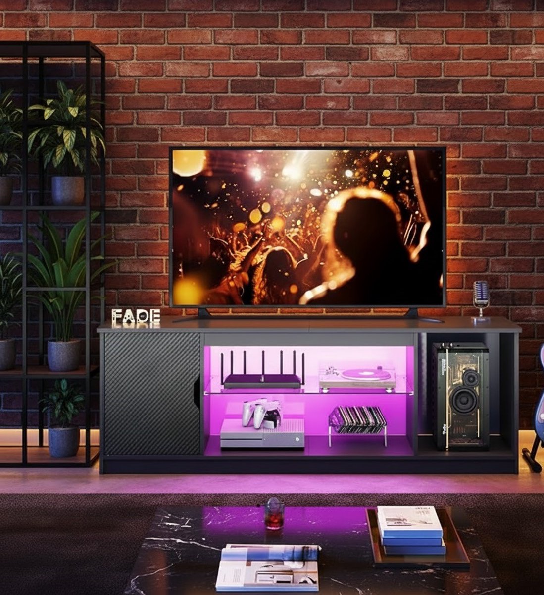 Modern TV-Meubel 145 cm met RGB LED-verlichting | Lowboard voor TV tot 65 inch | Verstelba