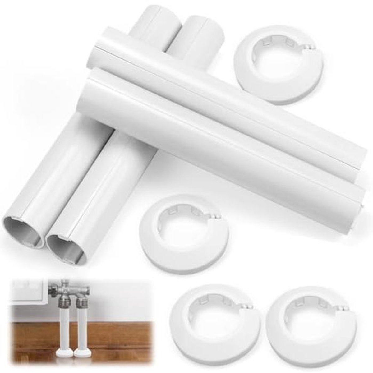 Verwarmingsbuisbekleding met 4 rozetten - Buisafdekking voor Radiatoren - PVC Isolatie voor Buisdiameter Tot 22 mm