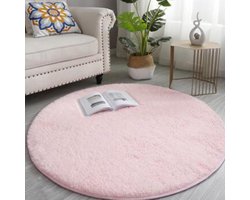 Superzacht Antislip Pluche Vloerkleed Met 4 Cm Hoge Fluweelzachte Wol Bovenlaag En Rond Tie-Dye Ontwerp 80 Cm Roze Voor Woonkamer Slaapkamer En Kinderkamer