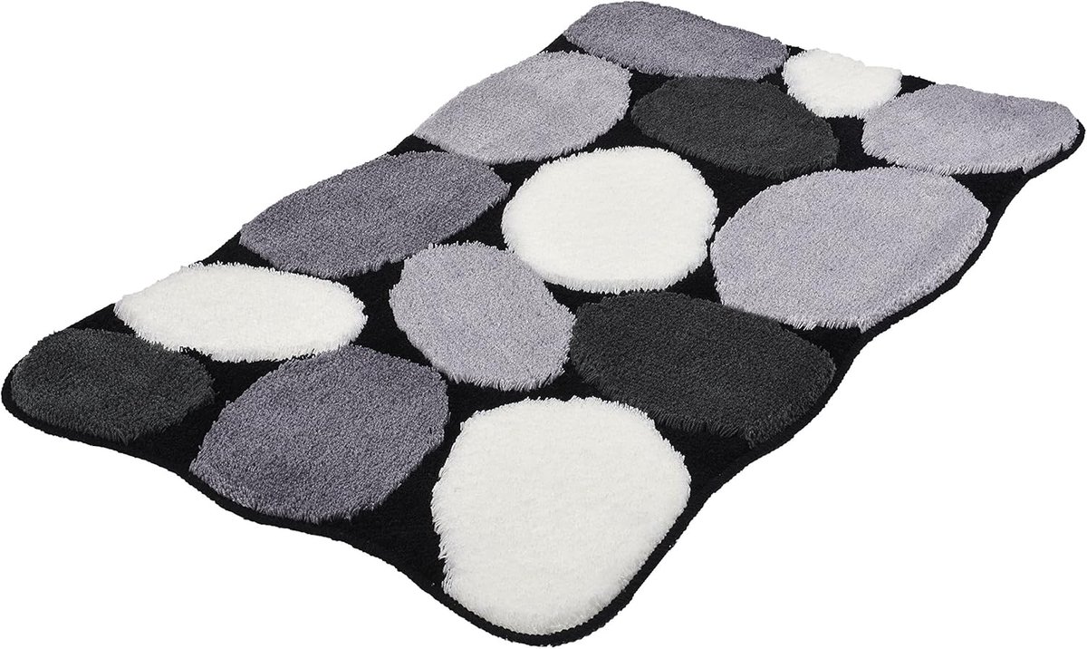 Famanu – Set van 1 stuk badmat stone look antislip 70 x 120 cm zwart