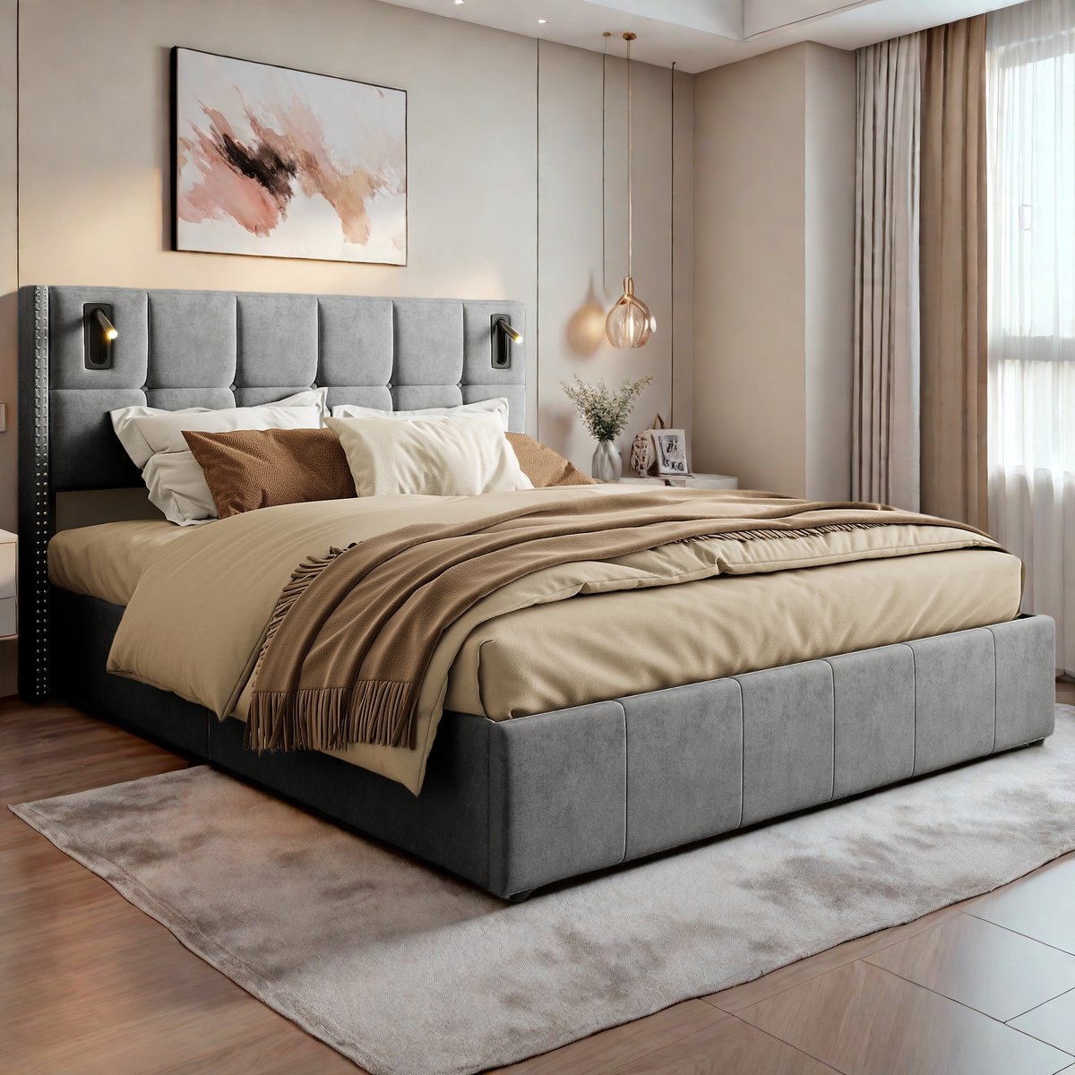 Opbergbed Grijs Fluweel 140x200 cm met Hydraulisch Lift - Opbergbed - €249,99