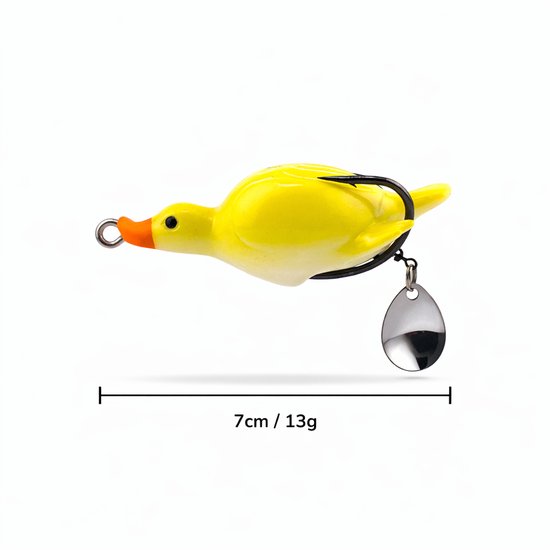 S&D - Topwater Kunstaas Eendjes - Set van 2 Drijvende Oppervlakte Lures - 7cm 13g - Snoek & Roofvis Aas - Geel & Wit van S&D — afbeelding 3