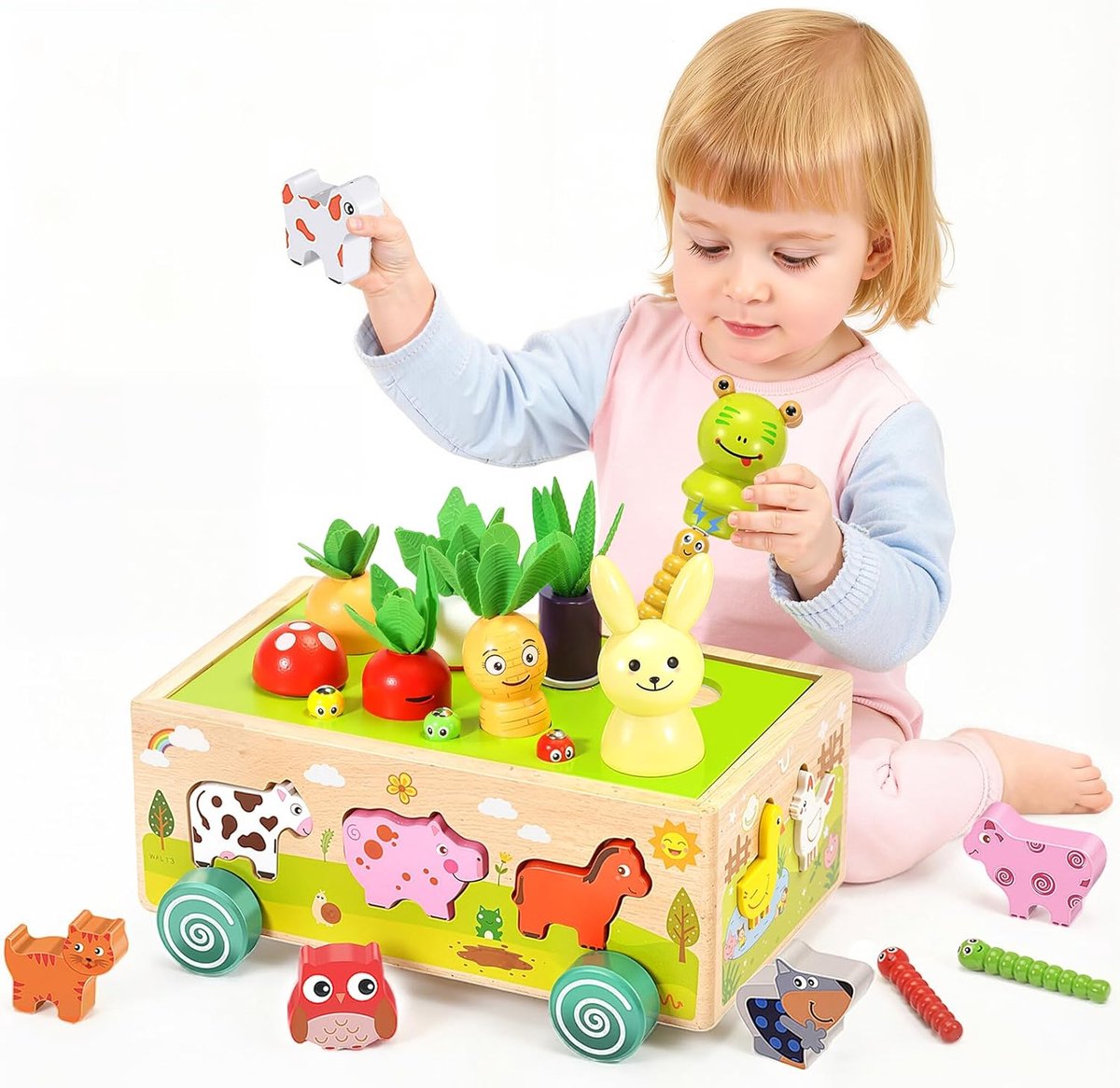 Montessori Houten Speelgoed voor Kinderen – STEM Educatieve Sorteerset Boerderij met Dieren en Groenten | Verjaardagscadeau voor Jongens en Meisjes