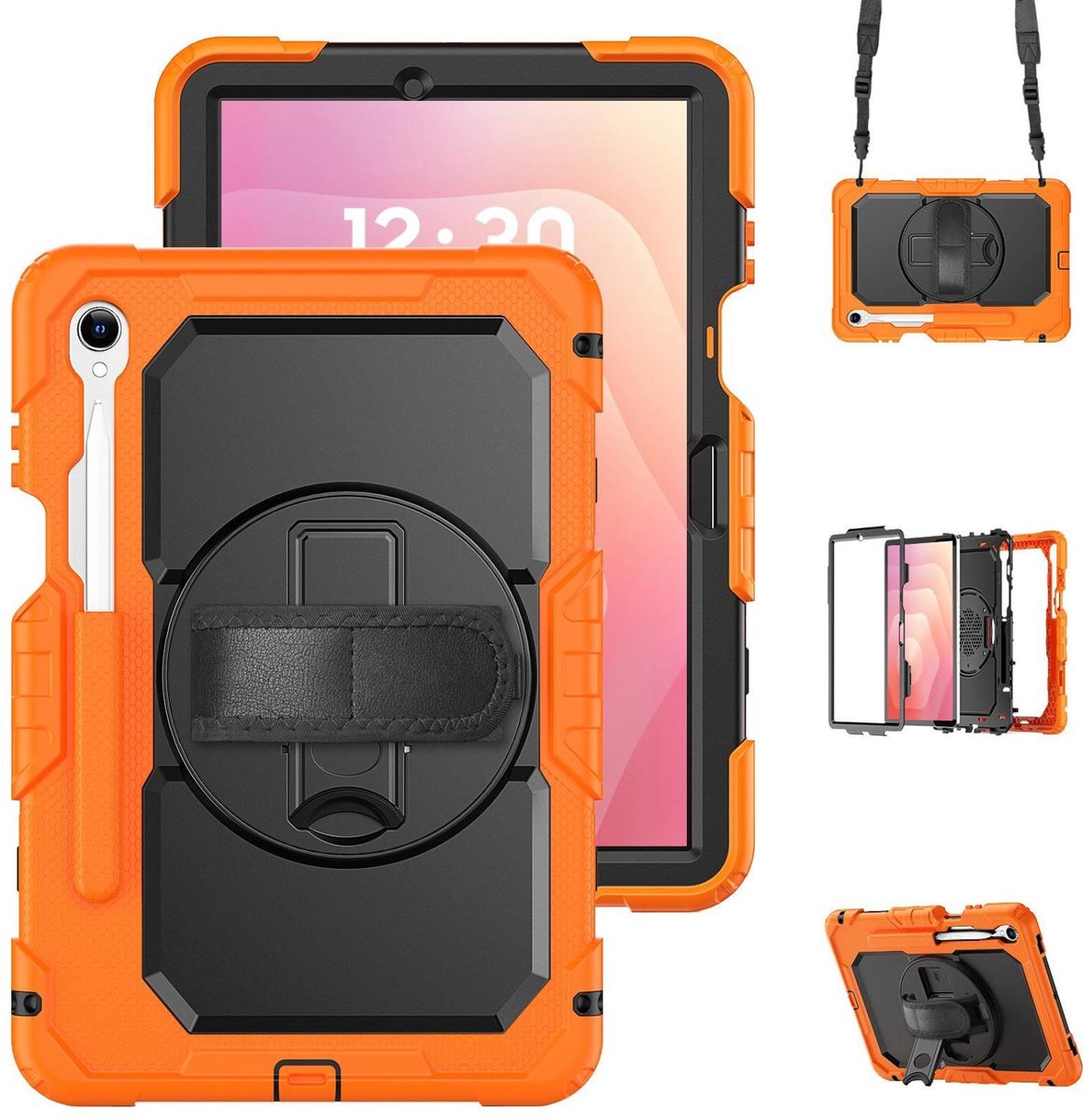 Mobigear Tablethoes geschikt voor Samsung Galaxy Tab S11 Hoes Hard Kunststof,Siliconen | Mobigear SureGrip XGuard Backcover + Stylus Houder + Schouderband | Schokbestendig Galaxy Tab S11 Telefoonhoesje | Anti Shock Proof + Standaard - Oranje