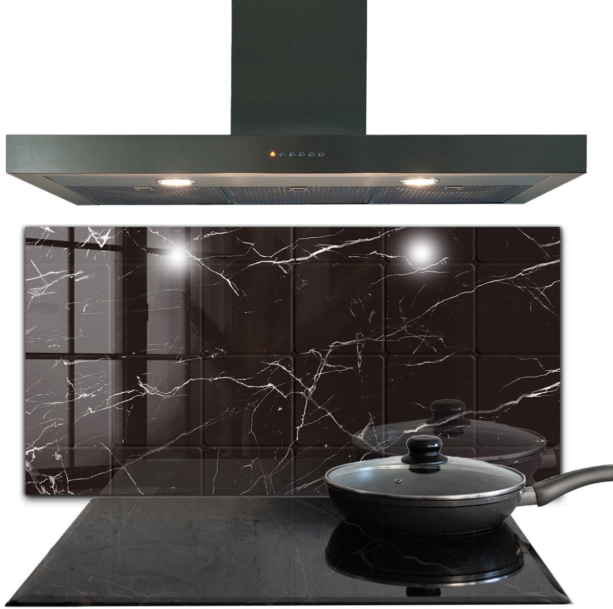 Tulup Achterwand Keuken - Zwarte marmertextuur Keuken Achterwand Glas - 100 x 50 cm - Zwart Foto Achterwand Keuken - Texturen en Patronen Keuken Achterwand Glas Met Print - Kookplaat achterwand - Kookplaatachterwanden