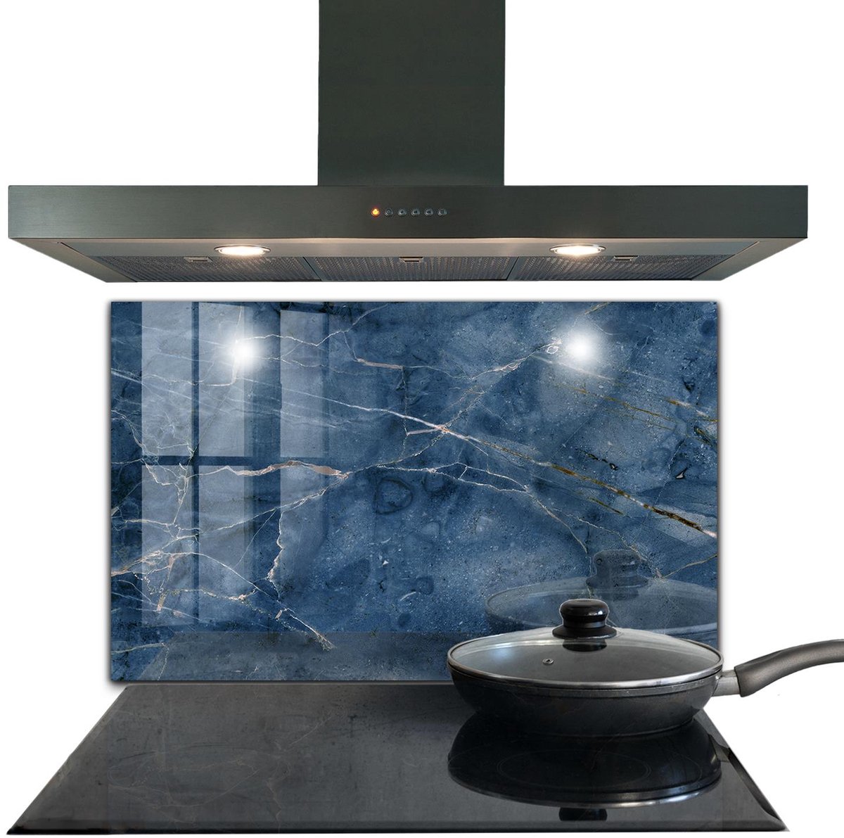 Tulup Achterwand Keuken - Blauwe marmertextuur Keuken Achterwand Glas Met Print - 100 x 70 cm - Blauw Achterwand Keuken Glas - Texturen en Patronen Glazen Keuken Achterwand - Kookplaat achterwand - Kookplaatachterwanden