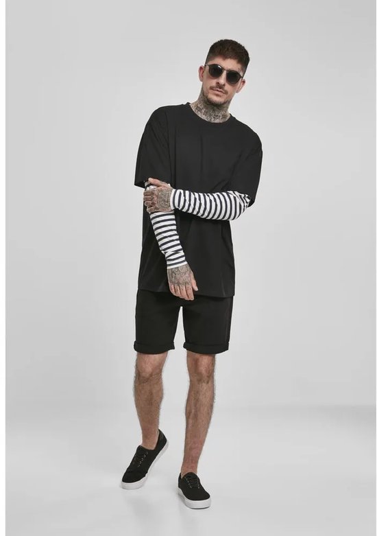 Chemise à manches longues Urban Classics -M- Oversized Double Layer Striped Zwart