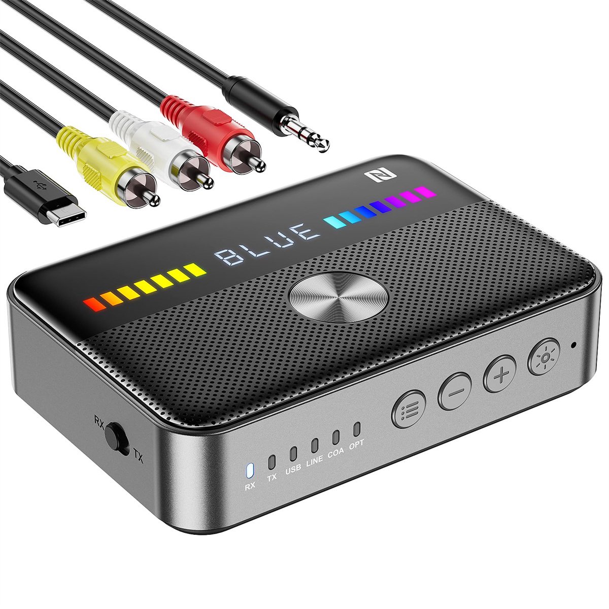 Ynkkvre -Bluetooth Audio Ontvanger & Zender 6.0– Smart Receiver Transmitter – AUX/RCA/Optisch/Coax – RGB LED – TV, Stereo, Hoofdtelefoon & Speaker