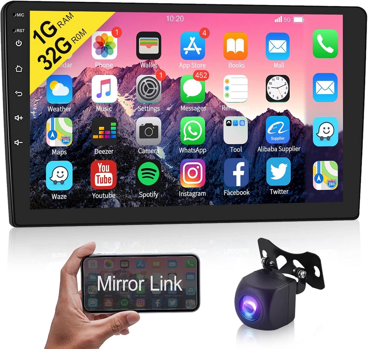 Autoradio Android 9 inch 32 GB touchscreen 2 Din met GPS WiFi Bluetooth