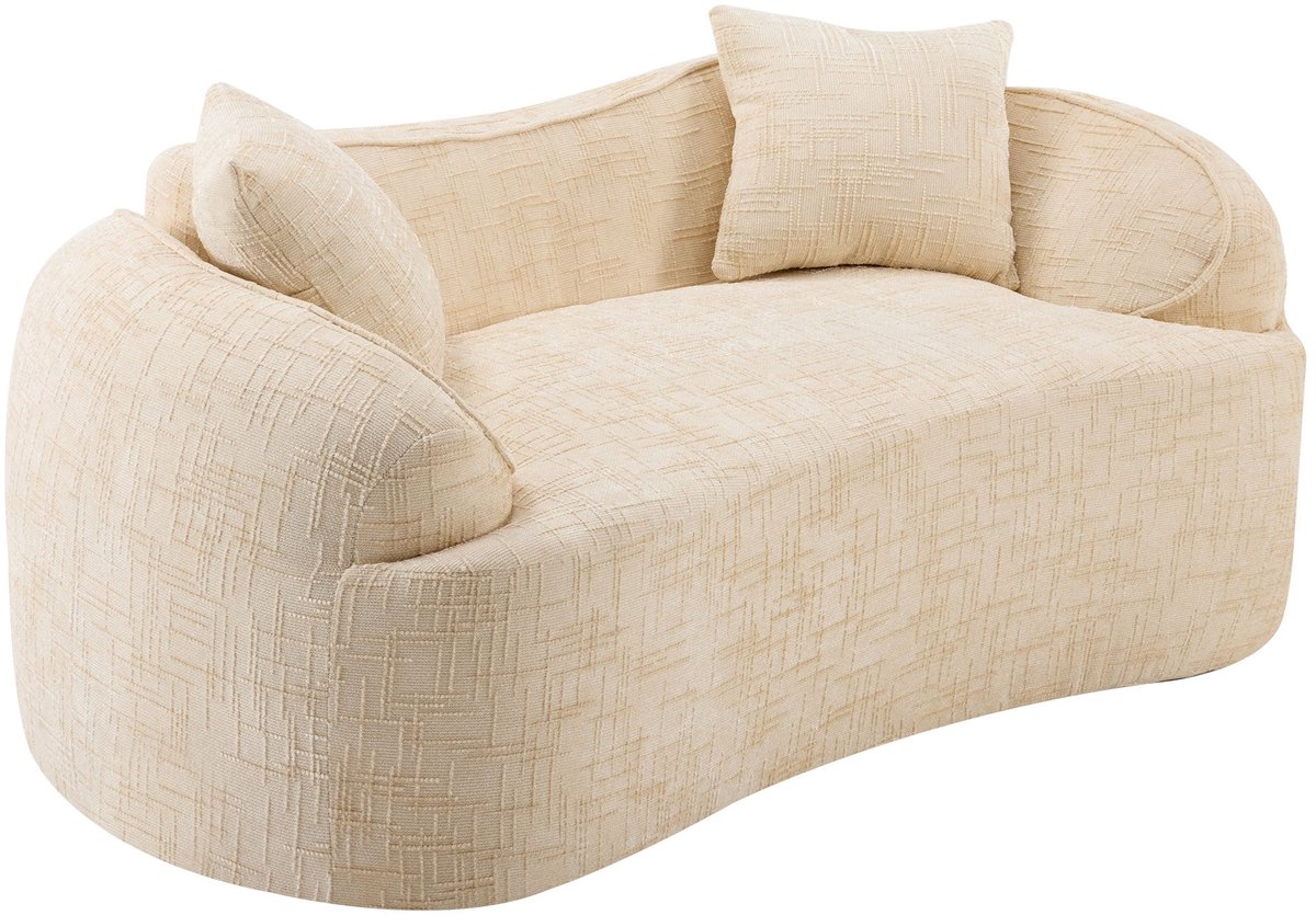 Merax Gebogen 2-Zits Bank Beige – Compact Compressiesofa Met Armleuningen En 2 Kussens – Voor Woonkamer Of Slaapkamer