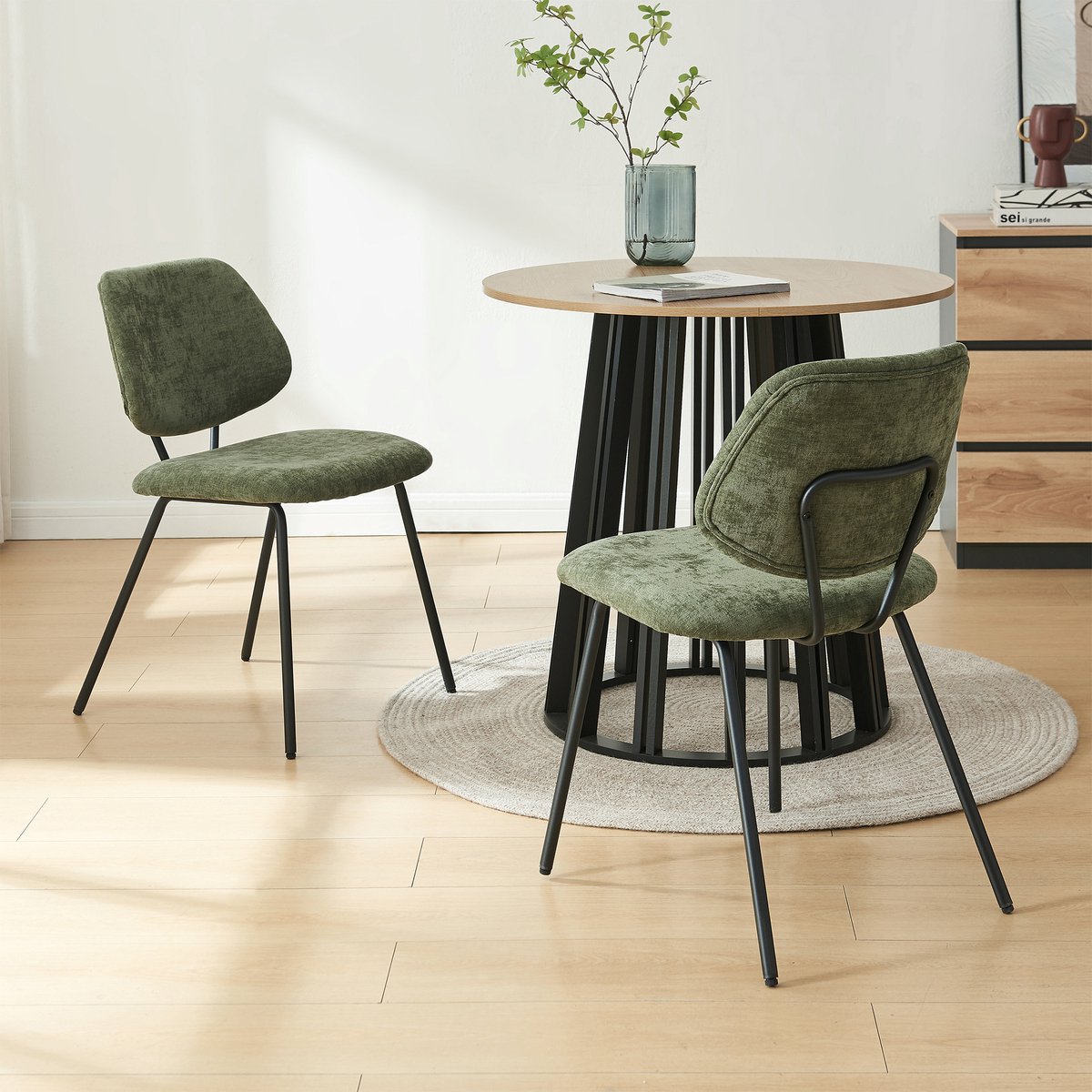en.casa Eetkamerstoel Köma set van 2 donkergroen en zwart [en.casa]