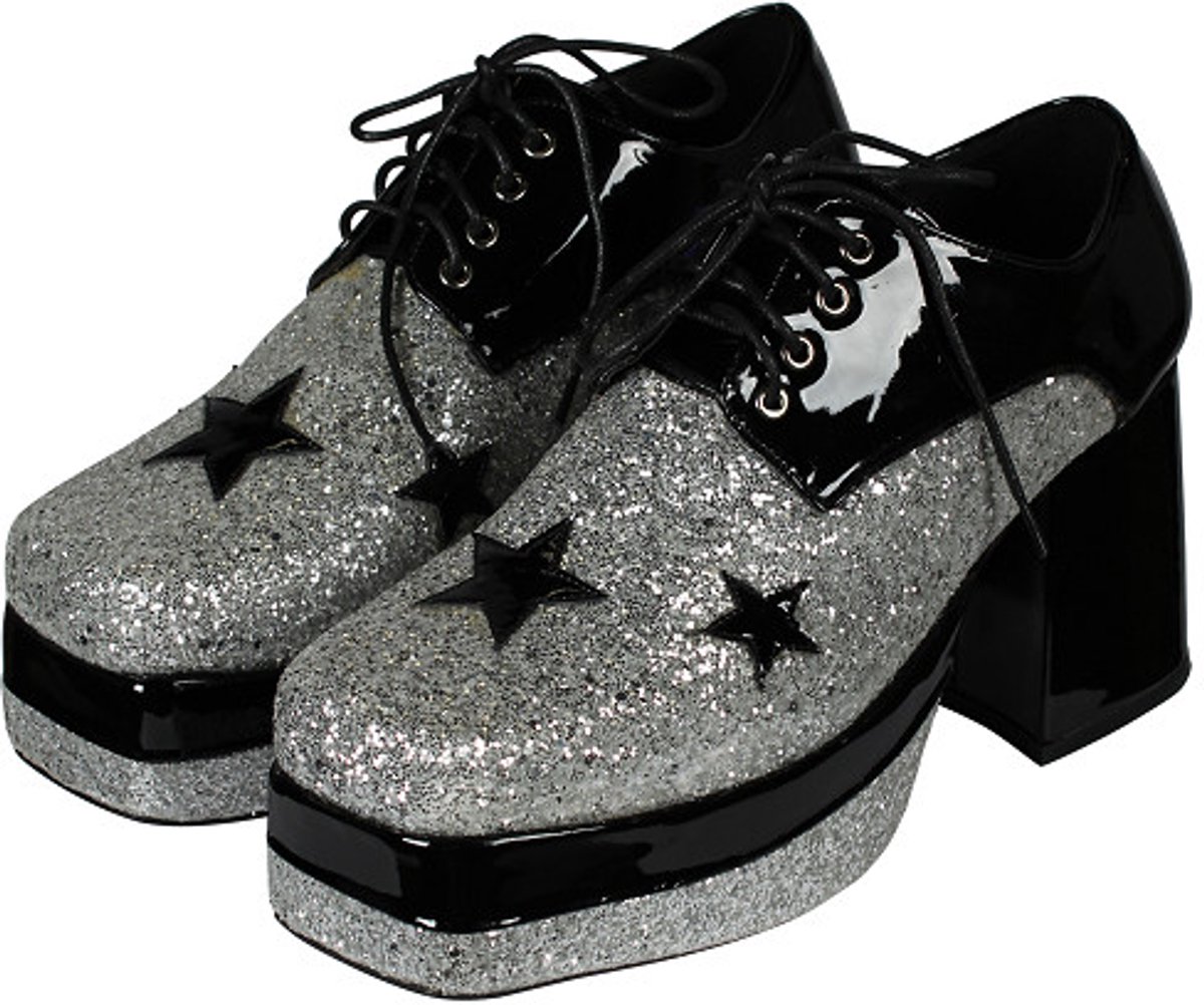 Herenschoenen - Foute Party Disco - Glamrock - Zilver - Maat 45/46
