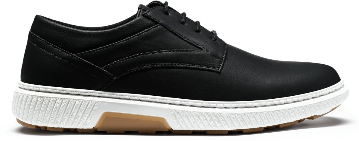 AllTHEMEN Heren Casual Schoenen Van Leer - Ruime Pasvorm - Zwart - 40