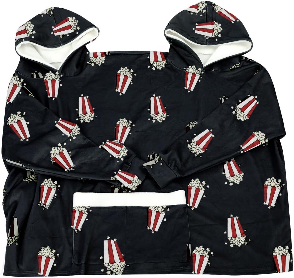 Oversized koppelhoodie met pyjama - bijpassend setje voor 2 personen - zachte flanellen sweatshirts met voorzak