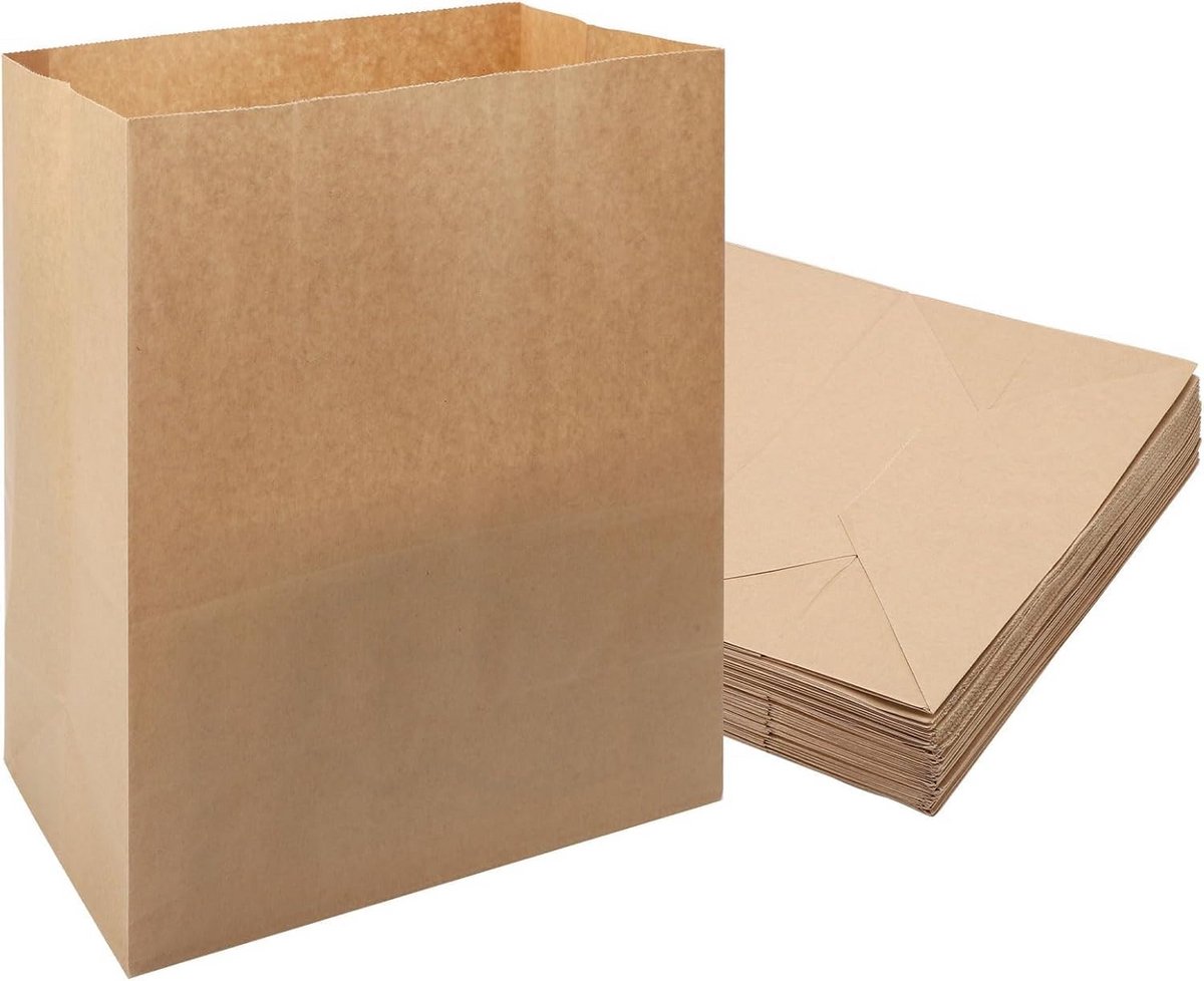 Papieren Zakken Groot 33x24x14cm Bruin Kraftpapier 50 Stuks Blokbodem