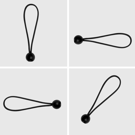 Purepeak Spanelastiek met Bal Set 50 Stuks - Zwart - Tentspanner - Spanrubbers - Elastiek Koord - 11-21 cm Rekbaarheid van Purepeak — afbeelding 5