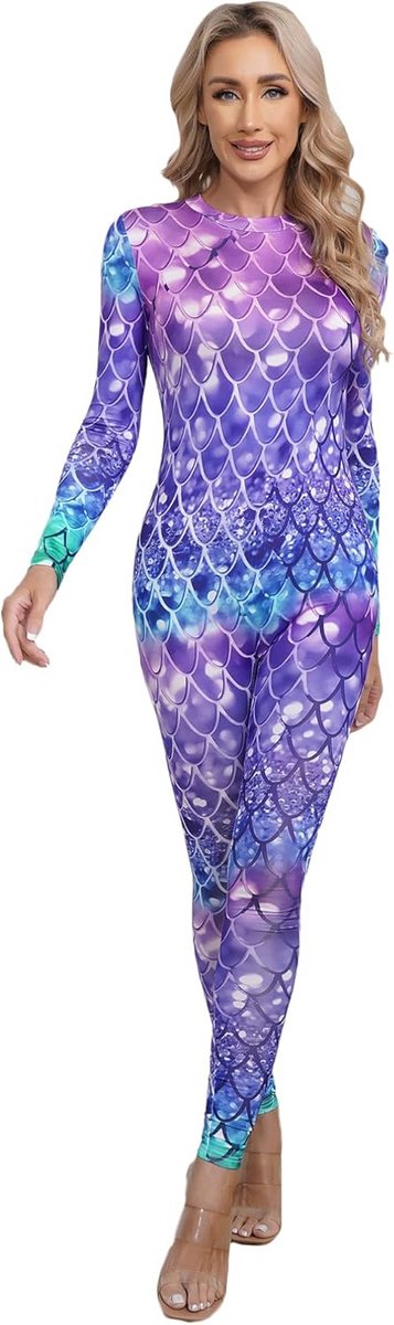 Zeemeermin Halloween Kostuum Vrouwen Cosplay Visgraat Patroon Jumpsuit Carnaval Feestkleding