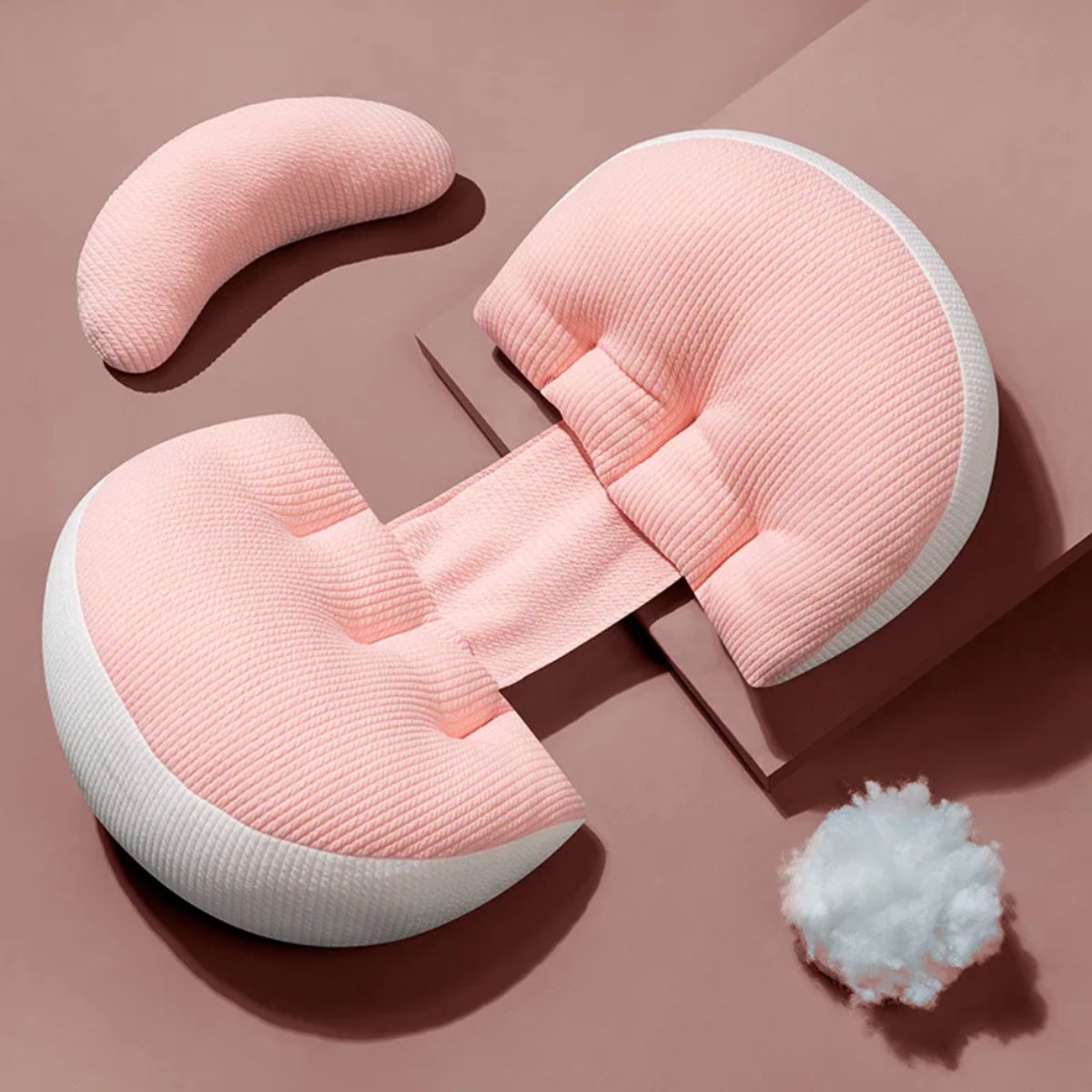 Mogi Products-Ergonomisch Zwangerschapskussen - Verstelbaar Zijslaapkussen - Ondersteuning voor Buik en Rug - Hoogwaardige Vulling - Roze/Wit - Compact Design