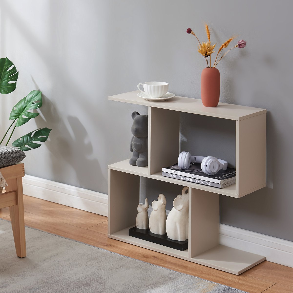 en.casa Bijzettafel Koxjö staand rek 57x60x20 cm beige [en.casa]