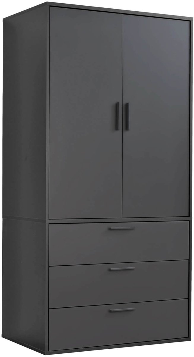 mokebo Kledingkast (90x187 cm) van hout 2 deuren & 3 lades 'Der Grenzenlose', modulaire slaapkamerkast, garderobekast, halkast, draaideurkast of kast in Wit