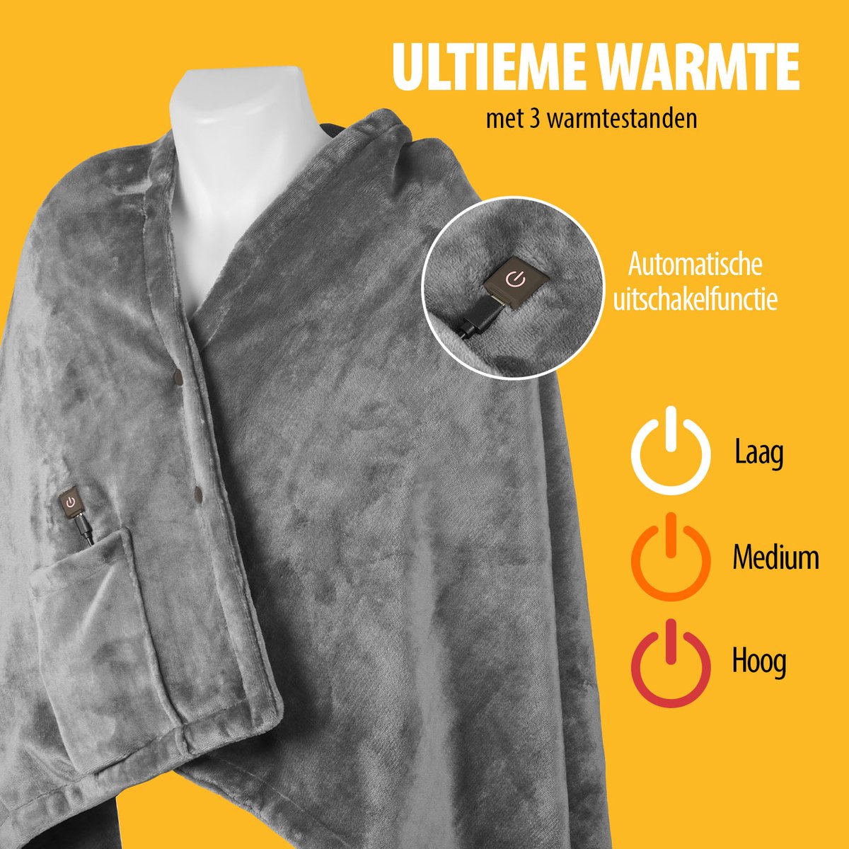 Tristar BW-4788 Draadloze Warmtedeken – 150x80 cm – 3 Temperatuurstanden – 3 Verwarmingszones – Incl. 5000 mAh Powerbank – Tot 90 min. Warmte – Fleece – Wasmachinebestendig – Grijs – foto 8