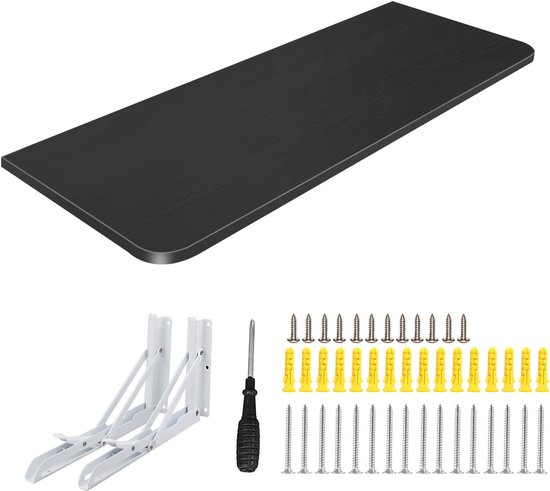 Inklapbaar Wandbureau of Keukentafel - Ruimtebesparend Vouwtafel Hout Zwart 80x50 cm — afbeelding 5