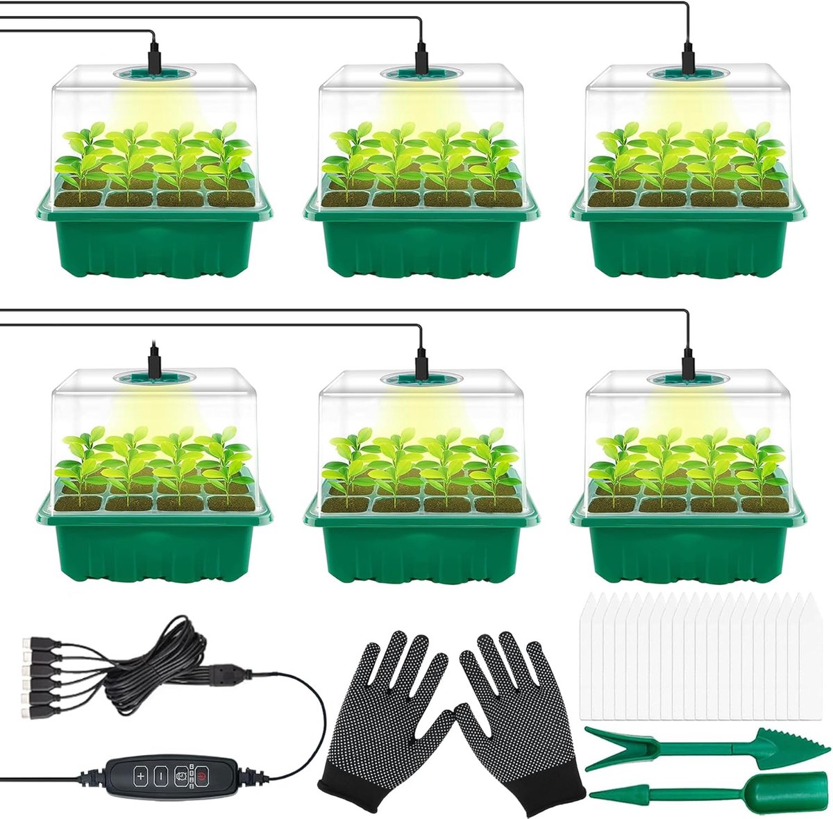 Famanu – Kamerbroeikas - kweekbak - 6 stuks cellen - mini-broeikas - kweekset met timercontroller - instelbare helderheid
