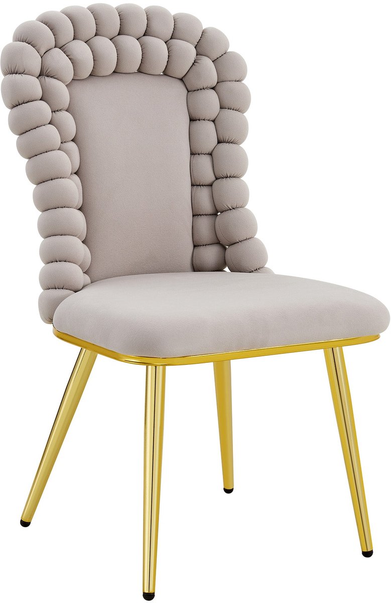 Merax Eetkamerstoelen Set van 2 in Lichtgrijs Samt met Gouden Poten – Luxe Design Stoelen met Kunstzinnige Bobble Chain Rug voor Eetkamer Kleedkamer en Woonruimte