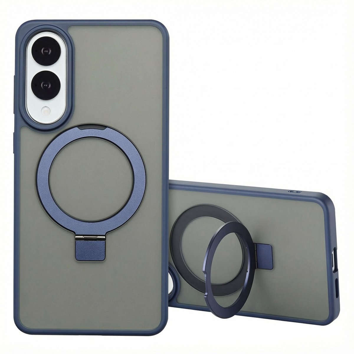 Accezz Hoesje - Geschikt voor Samsung Galaxy S25 Edge - Ring Stand Backcover met Magnetische Ring - Blauw