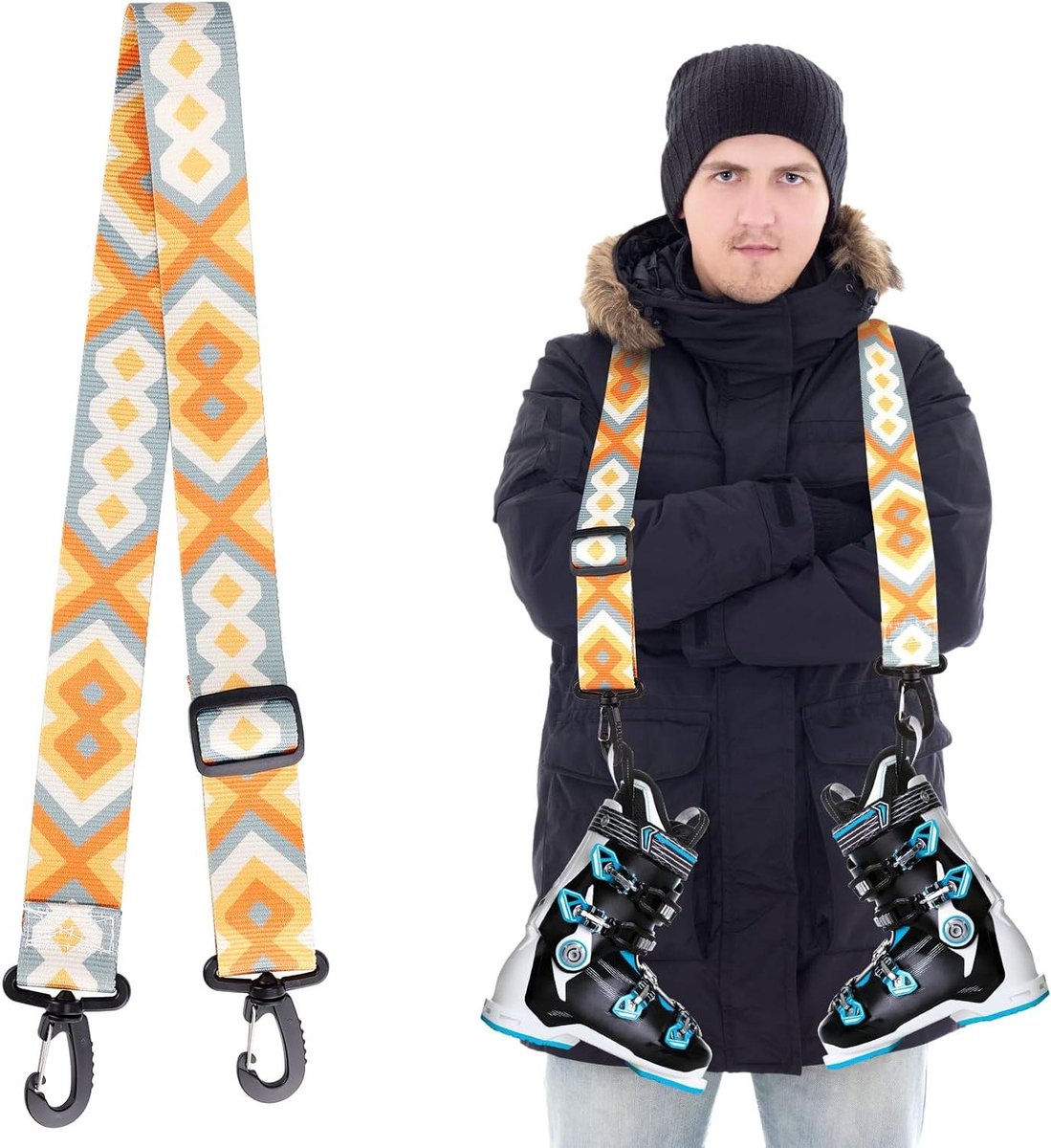 Jhubers Goods – Goods Accessoires- Skidrager – Skibandjes – Verstelbare gesp – Blauw – Tocht – Sneeuwsportuitrusting – Geschikt voor Skiën – Rolschaatsen – Skidrager – Snowboarden
